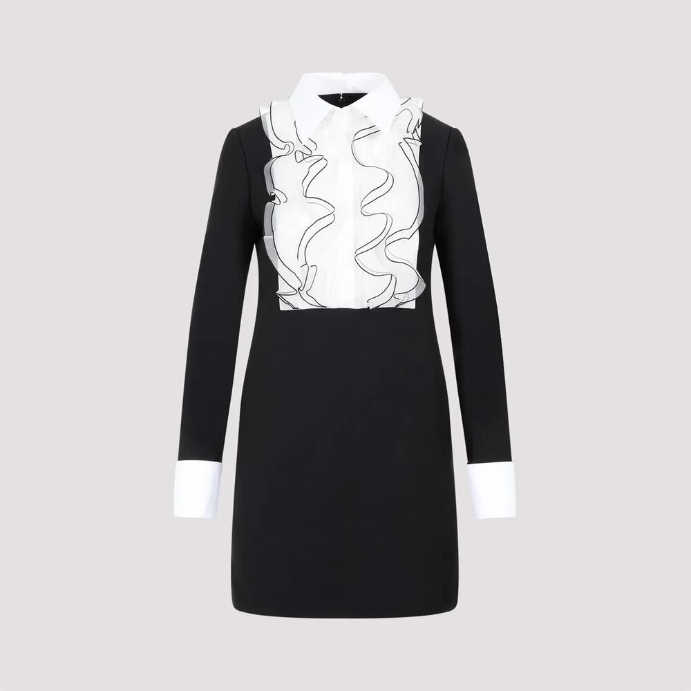 Ruffle Long Sleeve Mini Tuxedo Dress